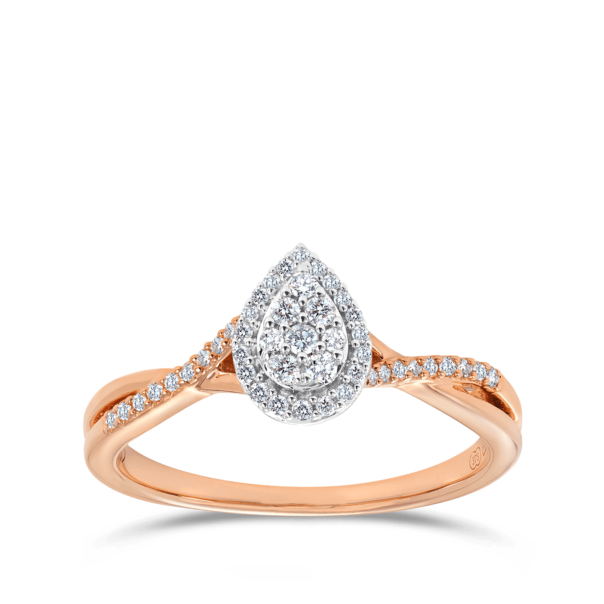 I Will® Round Brilliant Cut Diamond Cluster Pear Halo Promise Ring in 9ct Rose Gold