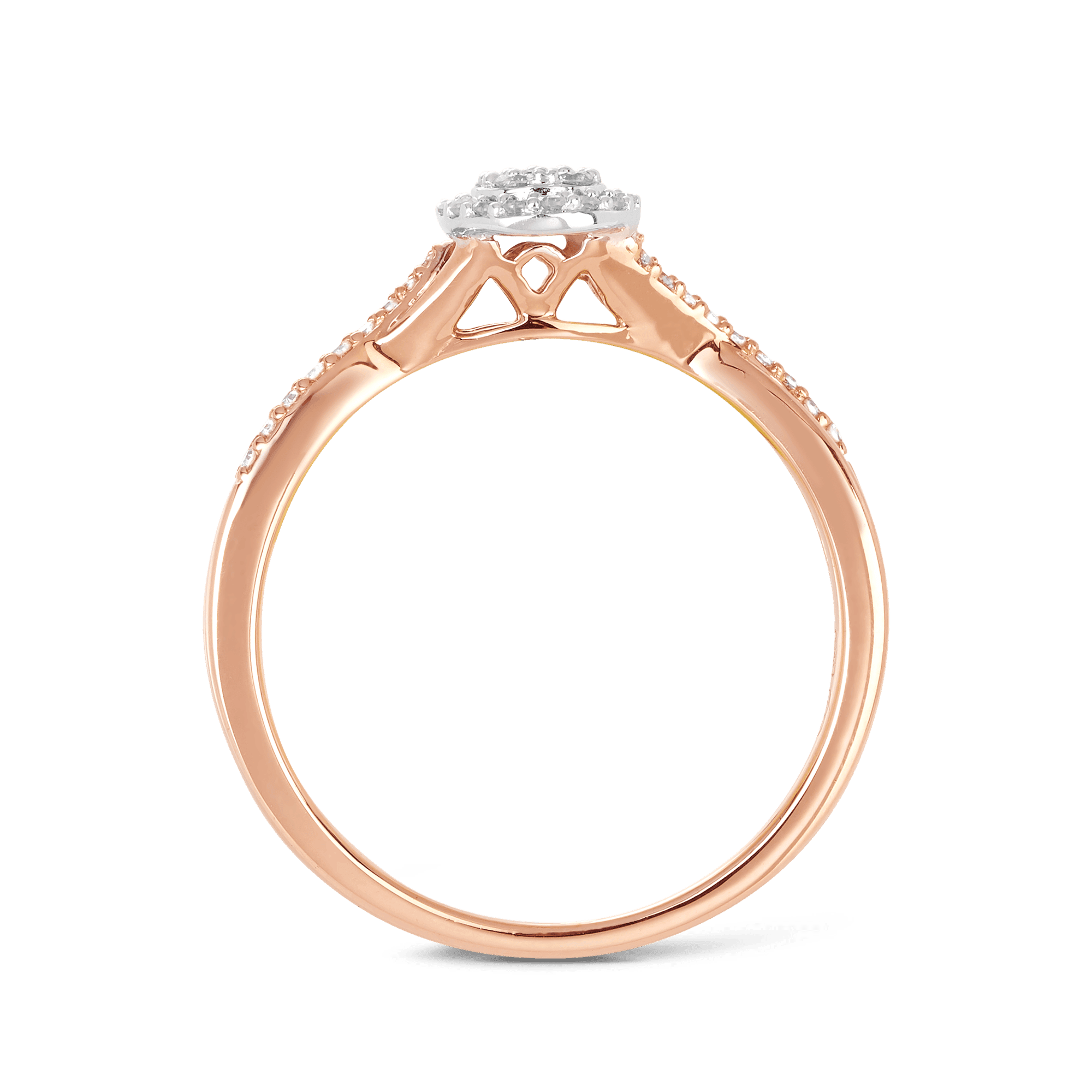 I Will® Round Brilliant Cut Diamond Cluster Pear Halo Promise Ring in 9ct Rose Gold