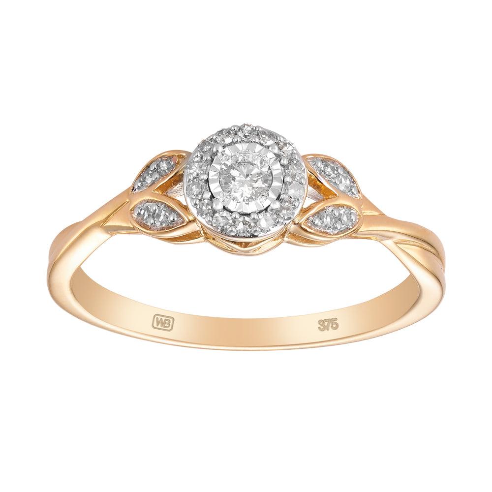 I Will® Round Brilliant Cut Diamond Halo Promise Ring in 9ct Yellow Gold