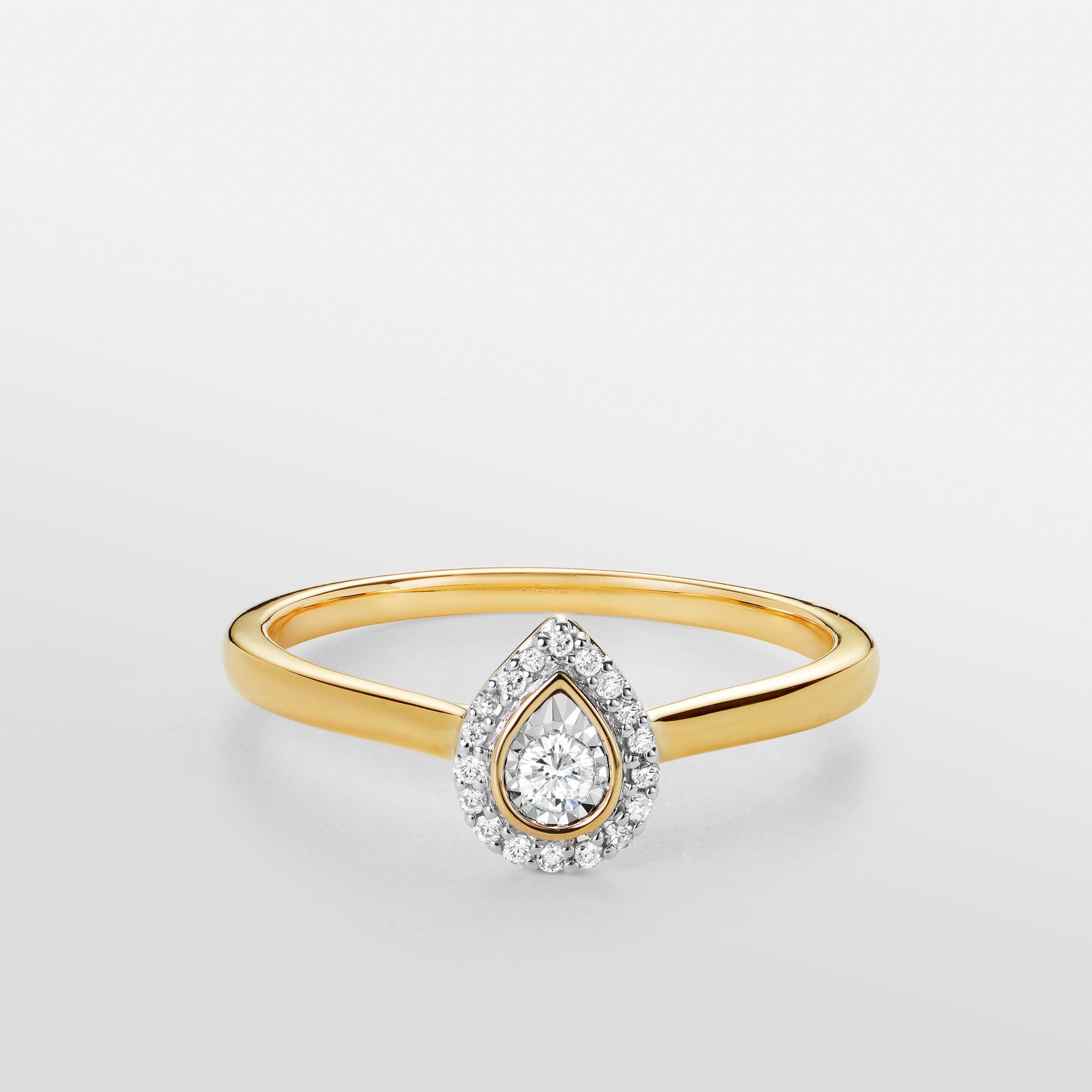 I Will® Round Brilliant Cut Diamond Pear Shape Halo Promise Ring in 9ct Yellow & White Gold