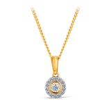 Illusion & Claw Set Diamond Halo Pendant in 9ct Yellow Gold