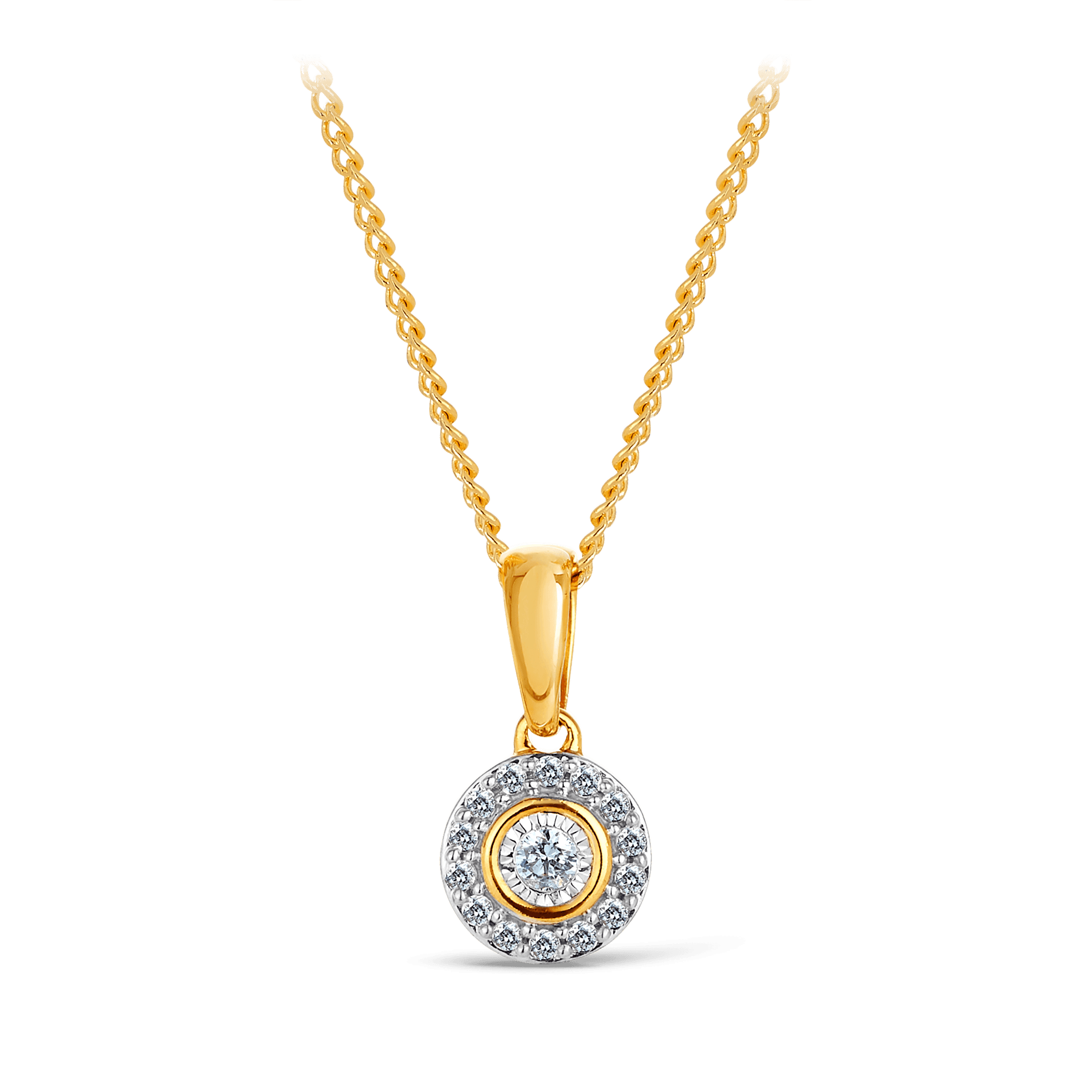 Illusion & Claw Set Diamond Halo Pendant in 9ct Yellow Gold