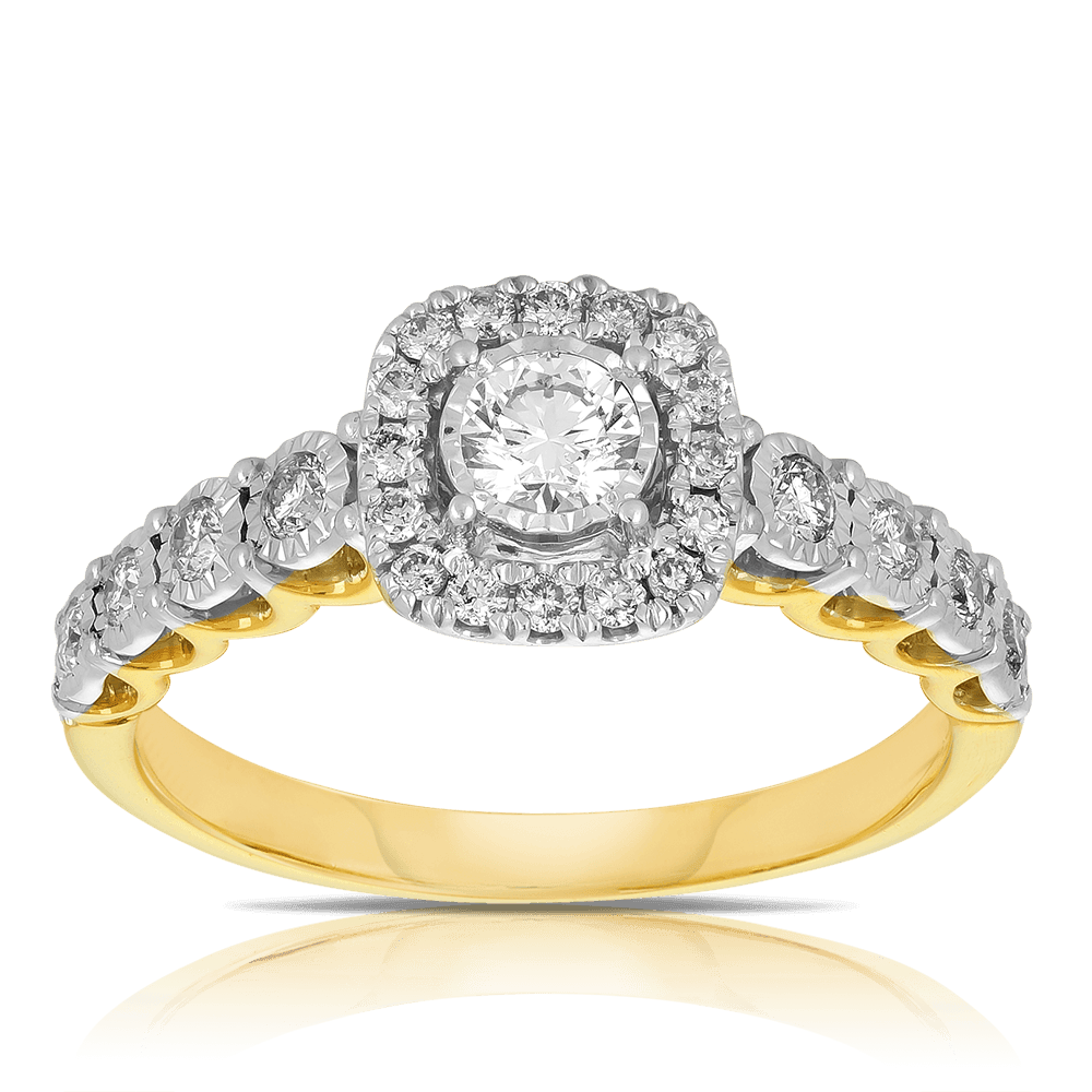 Illusion Set Halo Diamond Engagement Ring in 9ct Yellow and White Gold - Wallace Bishop
