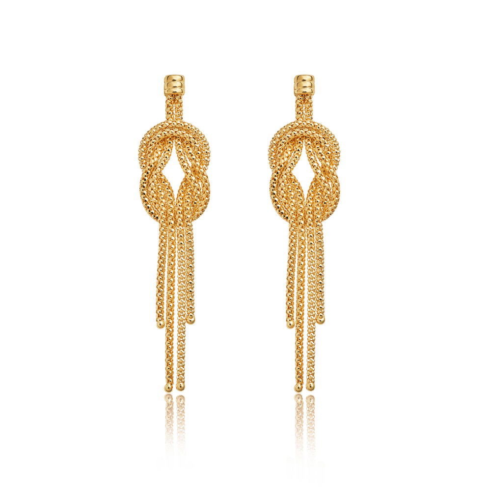 Knot Tassel Drop Stud Earrings in 9ct Yellow Gold - Wallace Bishop