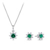 Lab-Grown Emerald & 0.30ct TDW Lab-Grown Diamond Halo Pendant and Earrings Set in Sterling Silver