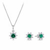Created Emerald & 0.30ct TDW Lab-Grown Diamond Halo Pendant and Earrings Set in Sterling Silver