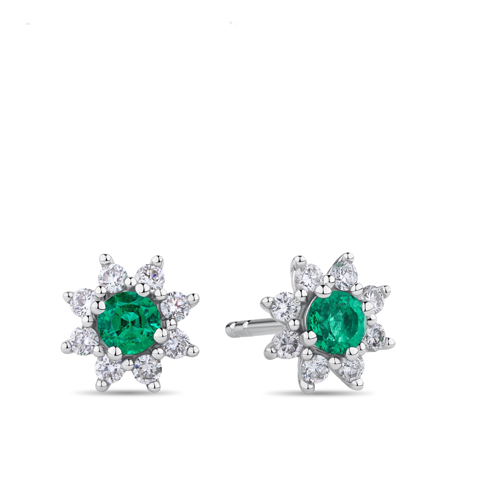 Lab-Grown Emerald & 0.30ct TDW Lab-Grown Diamond Halo Pendant and Earrings Set in Sterling Silver