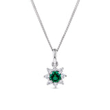 Lab-Grown Emerald & 0.30ct TDW Lab-Grown Diamond Halo Pendant and Earrings Set in Sterling Silver