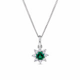 Created Emerald & 0.30ct TDW Lab-Grown Diamond Halo Pendant and Earrings Set in Sterling Silver
