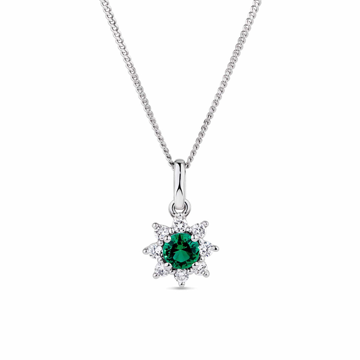 Created Emerald & 0.30ct TDW Lab-Grown Diamond Halo Pendant and Earrings Set in Sterling Silver