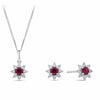 Created Ruby & 0.30ct TDW Lab-Grown Diamond Halo Pendant and Earrings Set in Sterling Silver