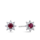 Lab-Grown Ruby & 0.30ct TDW Lab-Grown Diamond Halo Pendant and Earrings Set in Sterling Silver