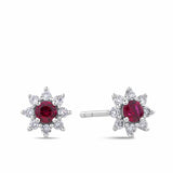 Created Ruby & 0.30ct TDW Lab-Grown Diamond Halo Pendant and Earrings Set in Sterling Silver