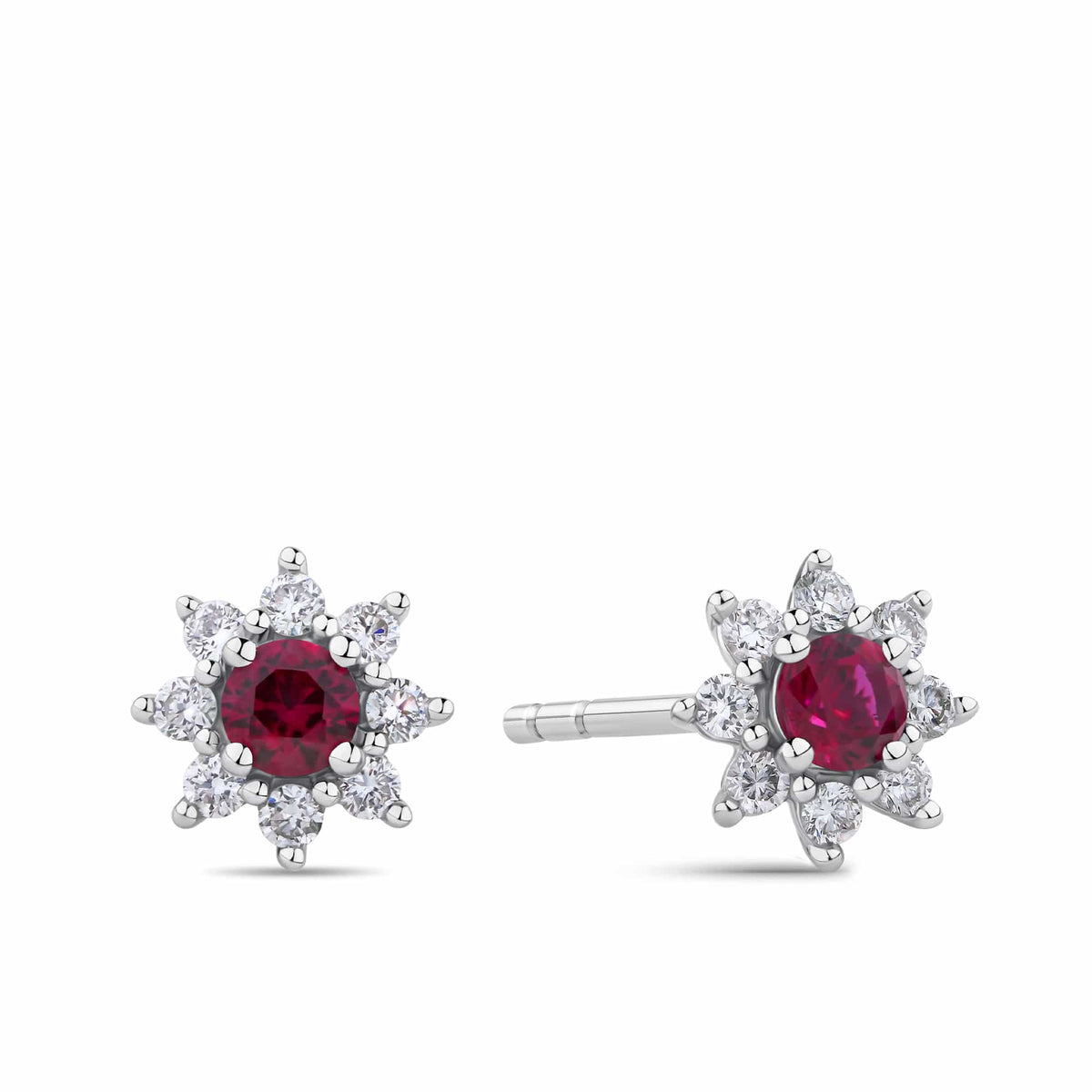 Created Ruby & 0.30ct TDW Lab-Grown Diamond Halo Pendant and Earrings Set in Sterling Silver