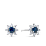 Lab-Grown Sapphire & 0.30ct TDW Lab-Grown Diamond Halo Pendant and Earrings Set in Sterling Silver