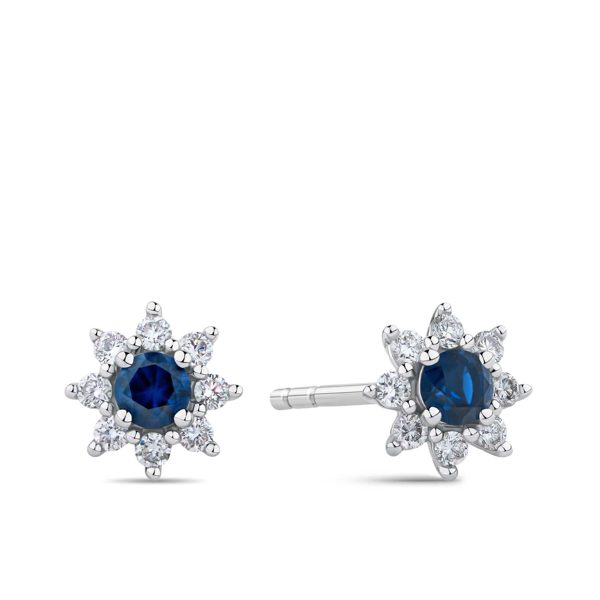 Lab-Grown Sapphire & 0.30ct TDW Lab-Grown Diamond Halo Pendant and Earrings Set in Sterling Silver