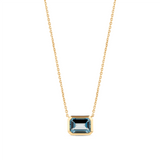 London Blue Topaz Emerald Cut Necklace in 9ct Yellow Gold