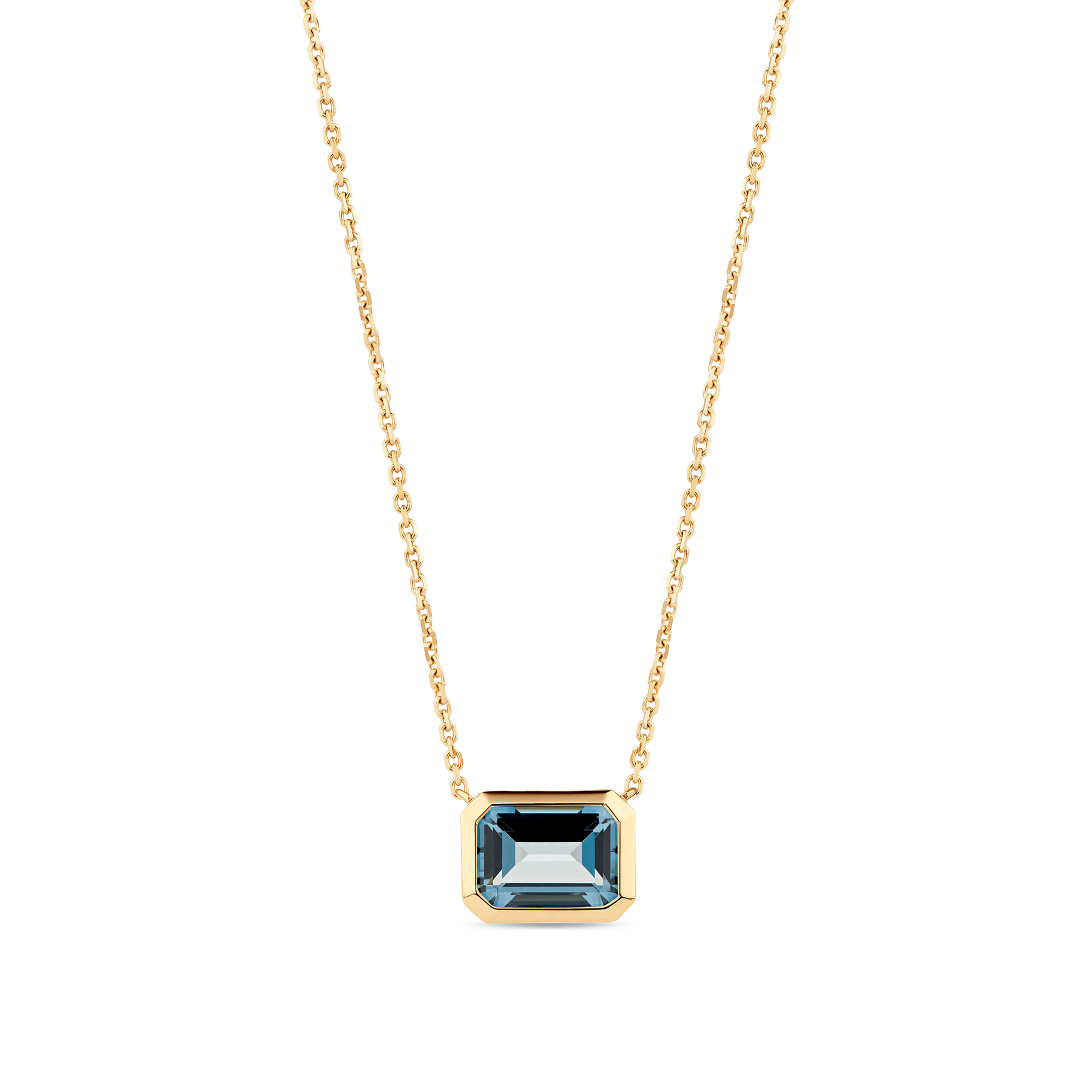 London Blue Topaz Emerald Cut Gemstone Necklace in 9ct Yellow Gold - Wallace Bishop