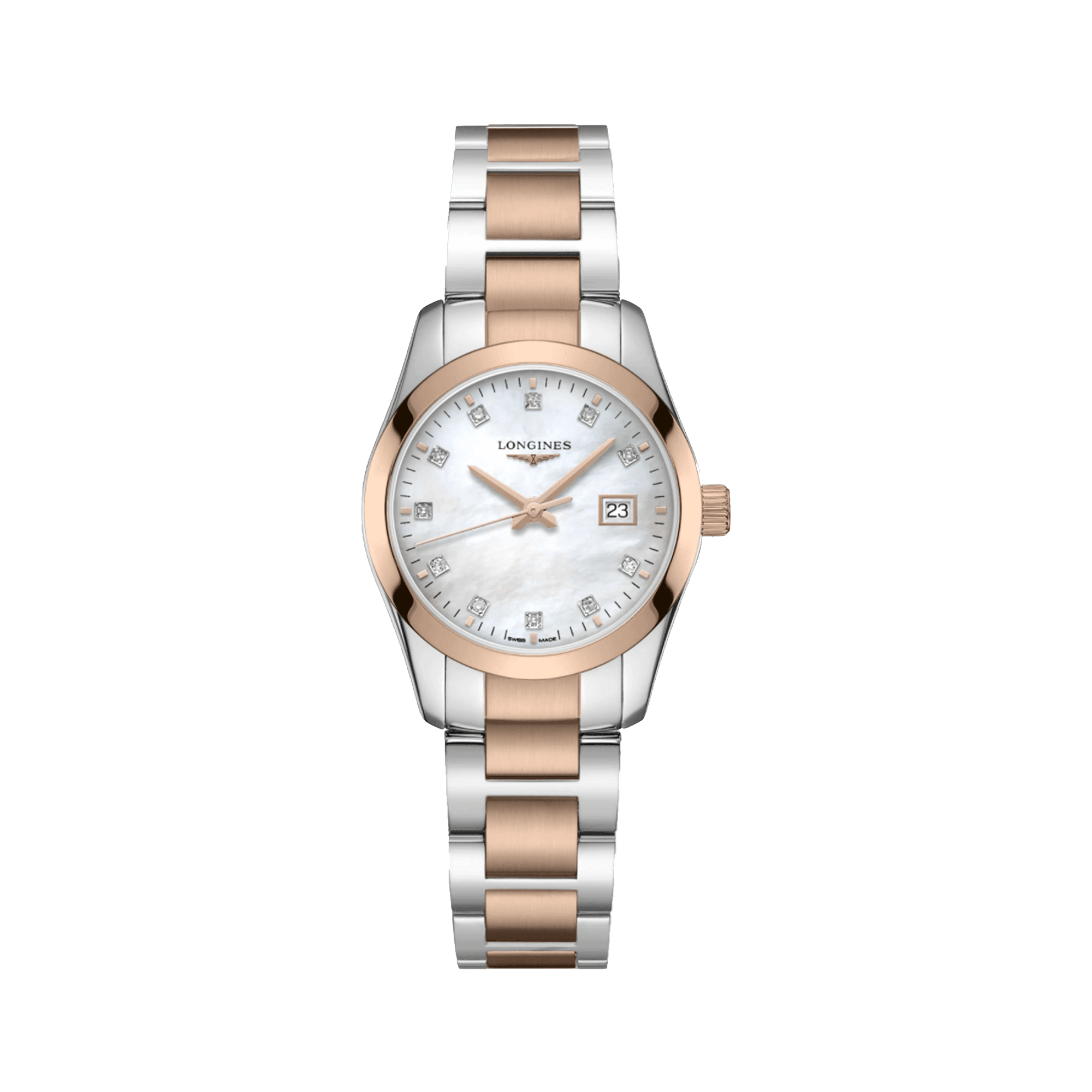 Longines Conquest Women's 29.50mm Stainless Steel & Rose IP Quartz Watch L2.286.3.87.7