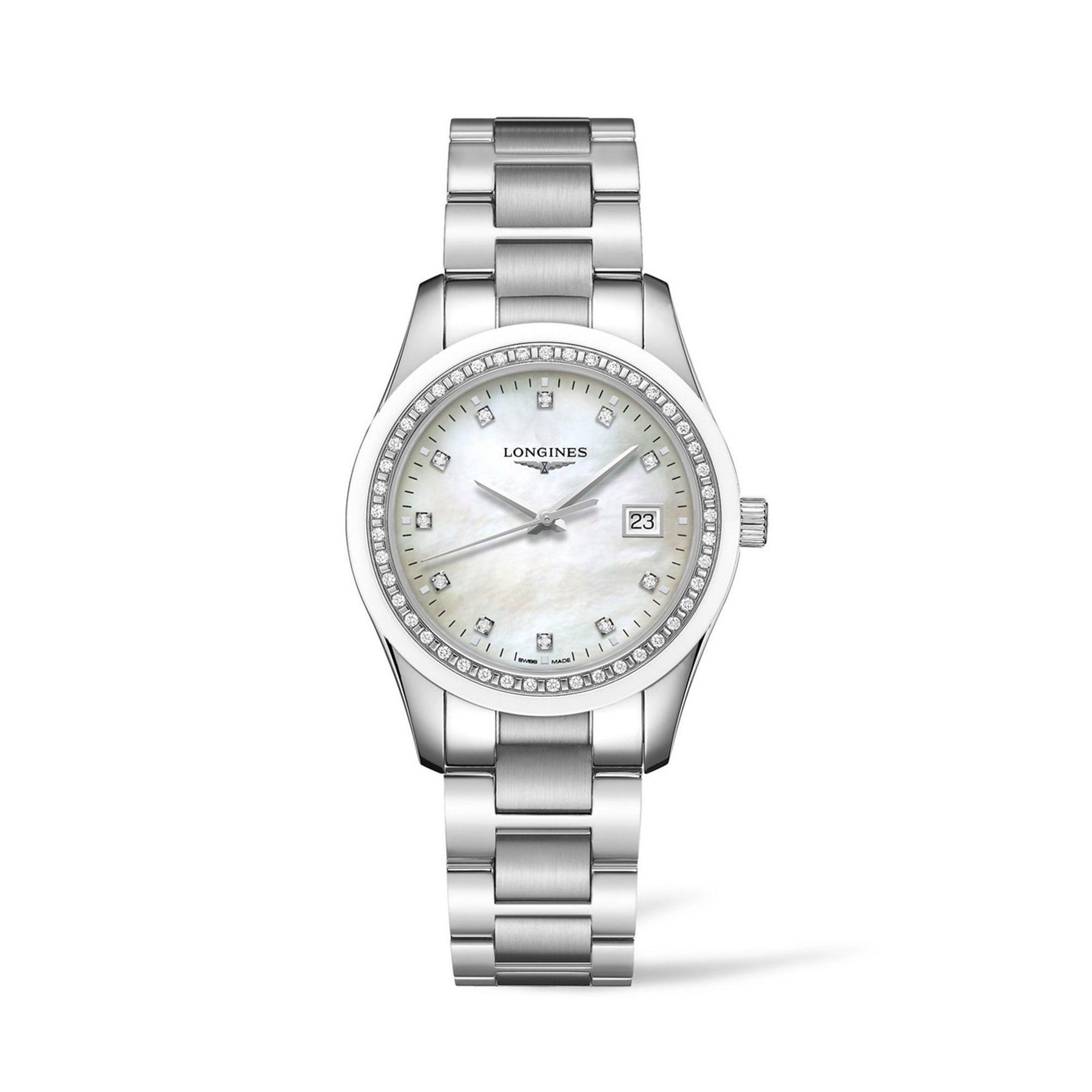 Longines Conquest Women's 36mm Stainless Steel Mother-of-Pearl Diamond Watch L2.387.0.87.6 - Wallace Bishop