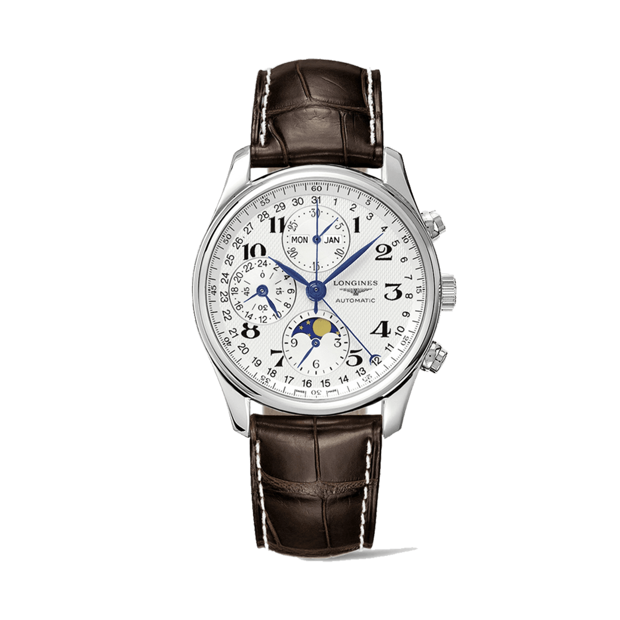 Longines Master Men's 40mm Stainless Steel Automatic Moon-phase Chronograph Watch L2.673.4.78.3 - Wallace Bishop