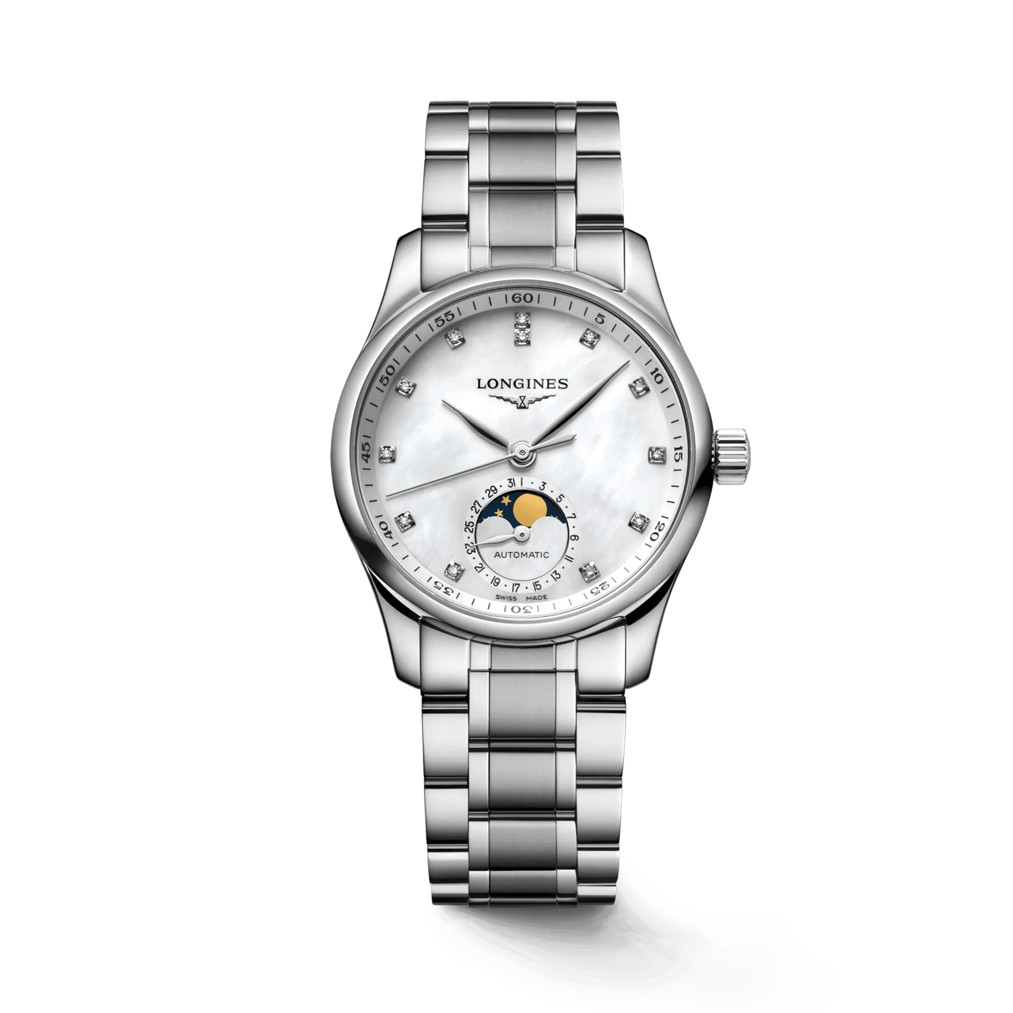 Longines Master Women's Stainless Steel 34mm Automatic Moon Phase Watch L2.409.4.87.6 - Wallace Bishop