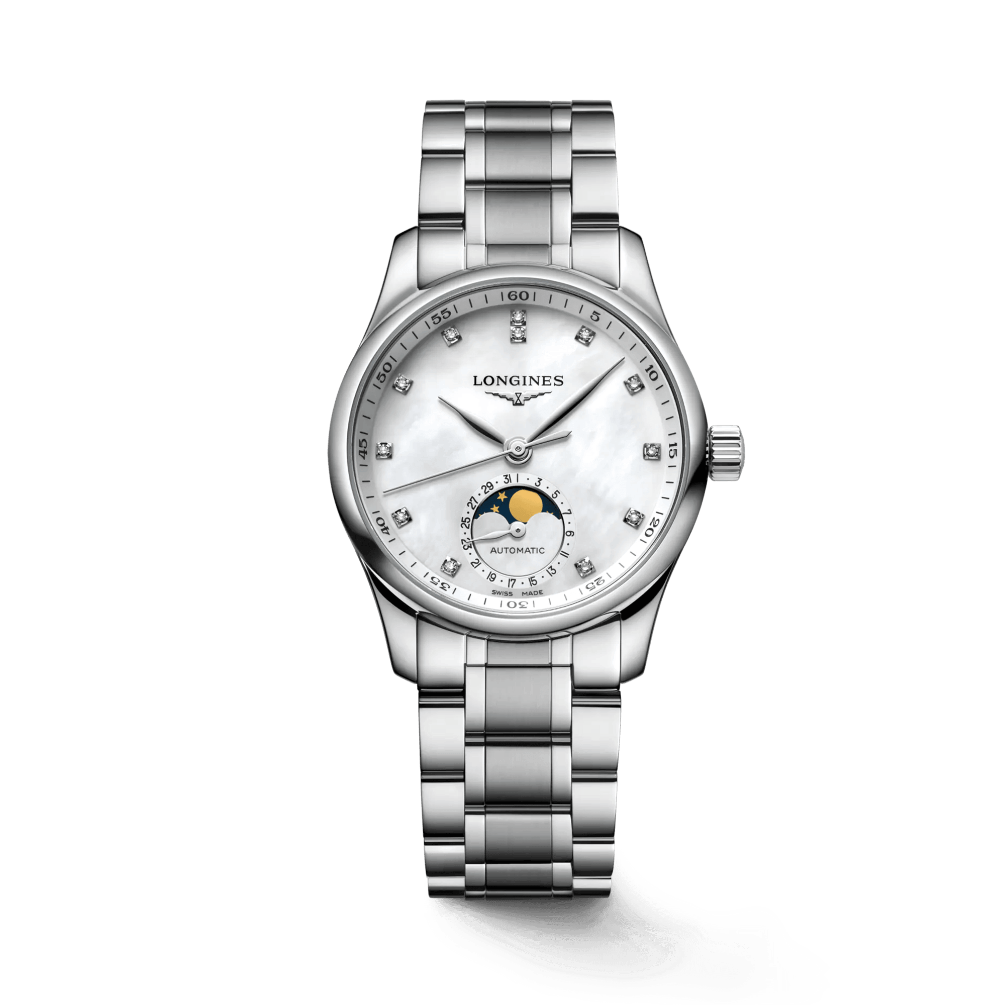 Longines Master Women's Stainless Steel 34mm Automatic Moon Phase Watch L2.409.4.87.6