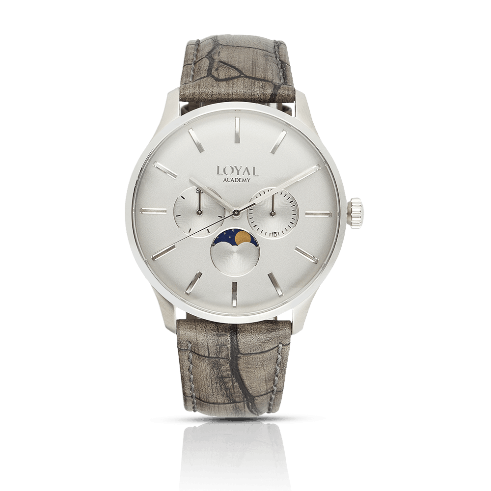 Loyal Men's Academy Stainless Steel Quartz Moonphase Dress Watch Grey Dial - Wallace Bishop