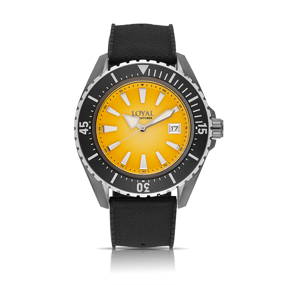 Loyal Men's Adventurer Black PVD Quartz Diver Watch Yellow Dial - Wallace Bishop