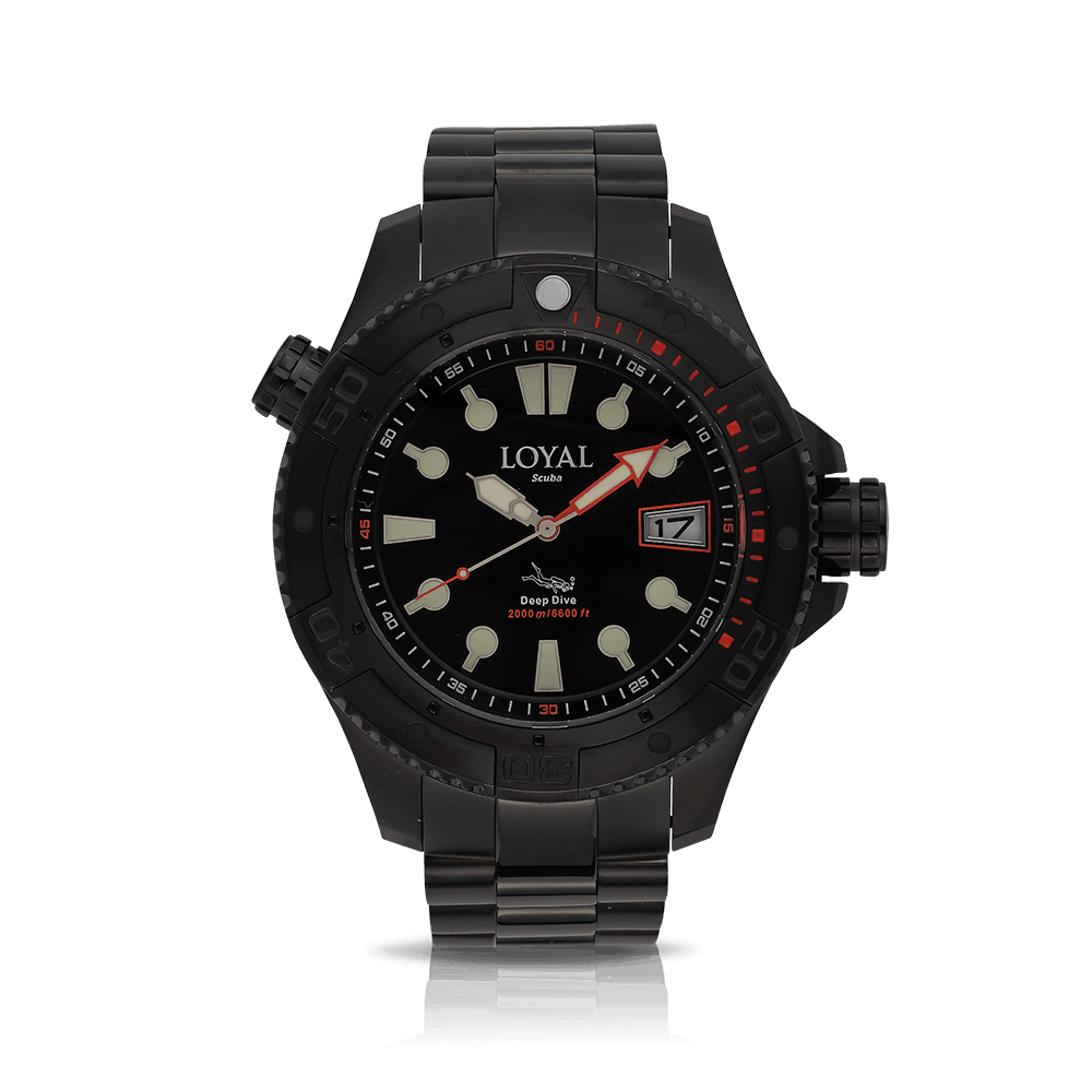 Loyal Men's Scuba Black Quartz 2000m Diver Watch Black Dial