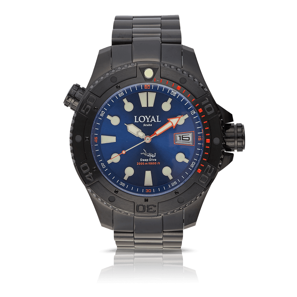 Loyal Men's Scuba Black Quartz Diver 2000m Watch Blue Dial - Wallace Bishop