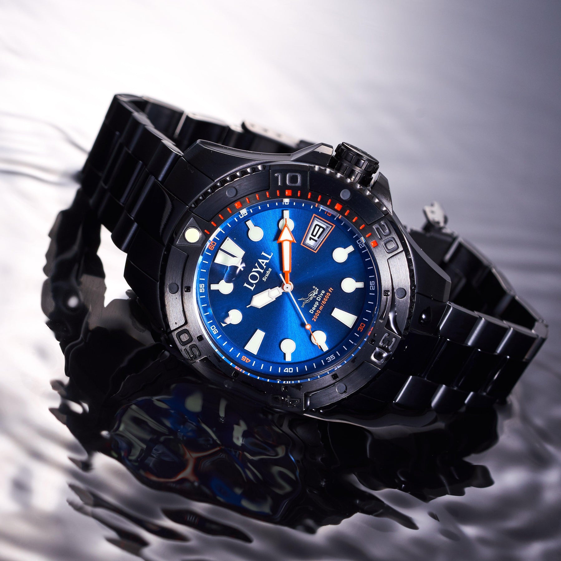 Loyal Men's Scuba Black Quartz Diver 2000m Watch Blue Dial - Wallace Bishop