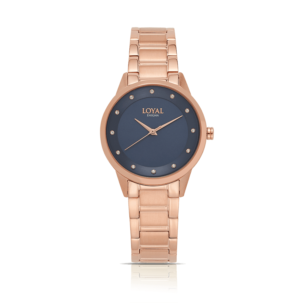 Loyal Women's Enigma Rose PVD Quartz Dress Watch Blue Dial