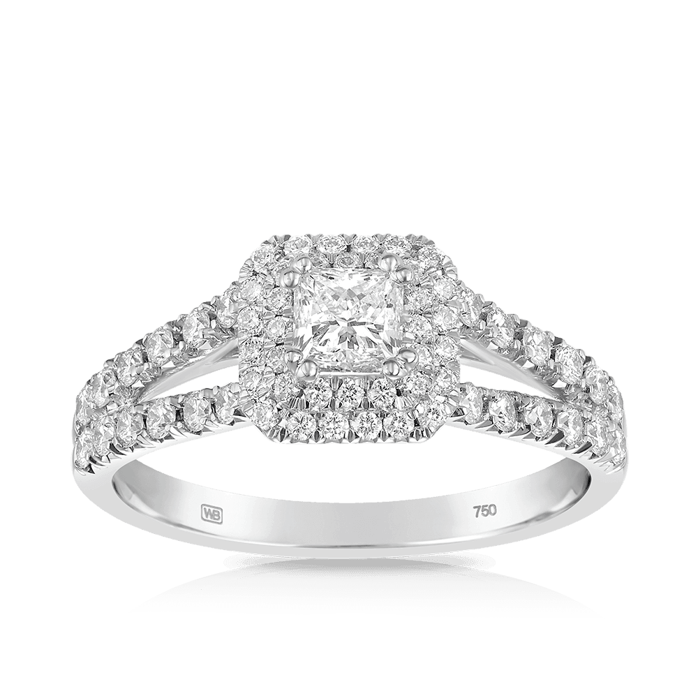 Maple Leaf Diamonds™ Love Letters Princess Cut Diamond Halo Engagement Ring in 18ct White Gold - Wallace Bishop