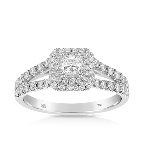 Maple Leaf Diamonds™ Love Letters Princess Cut Diamond Halo Engagement Ring in 18ct White Gold - Wallace Bishop