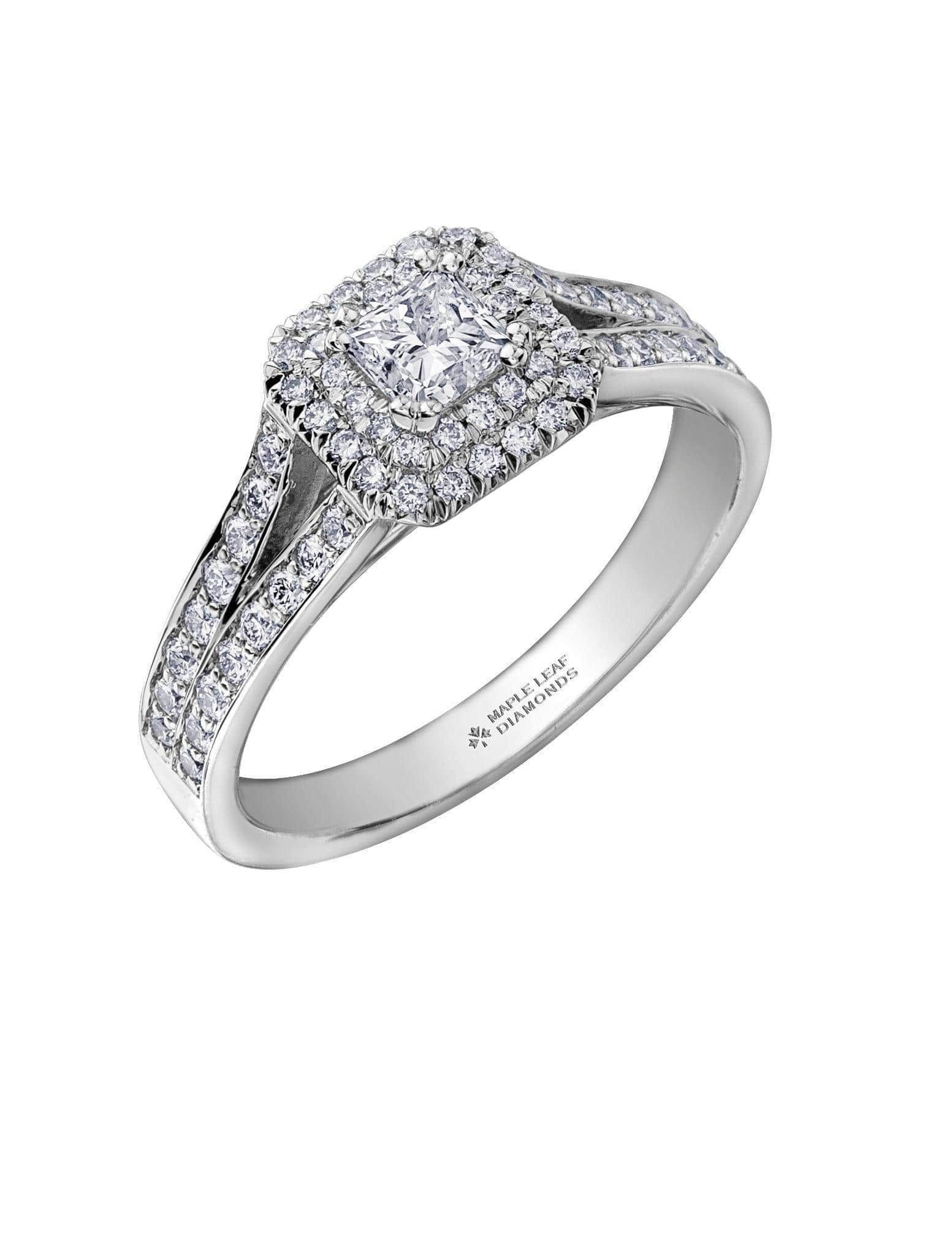 0.85ct TW Maple Leaf Diamonds™ Princess Cut Diamond Halo Engagement Ring in 18ct White Gold