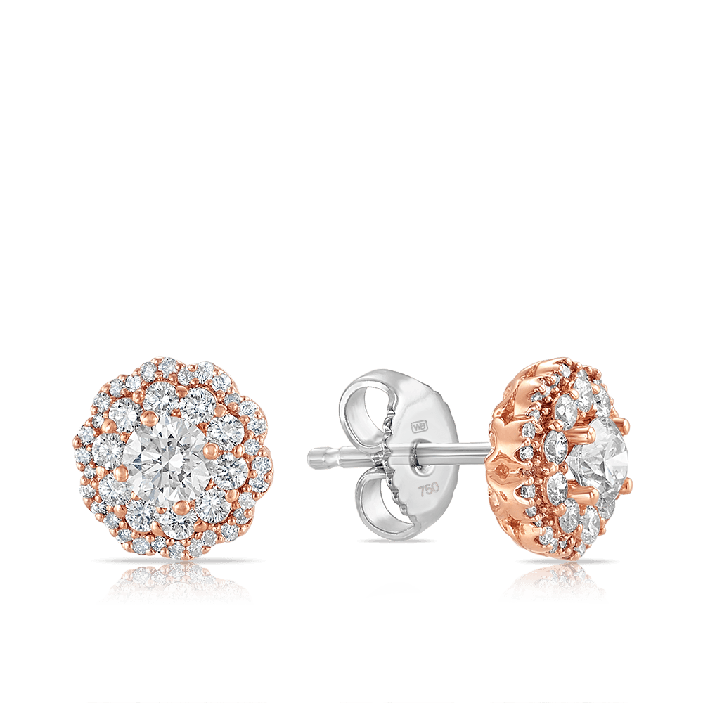 Maple Leaf Diamonds™ Pink Passion Diamond Flower Stud Earrings in 18ct White & Rose Gold - Wallace Bishop