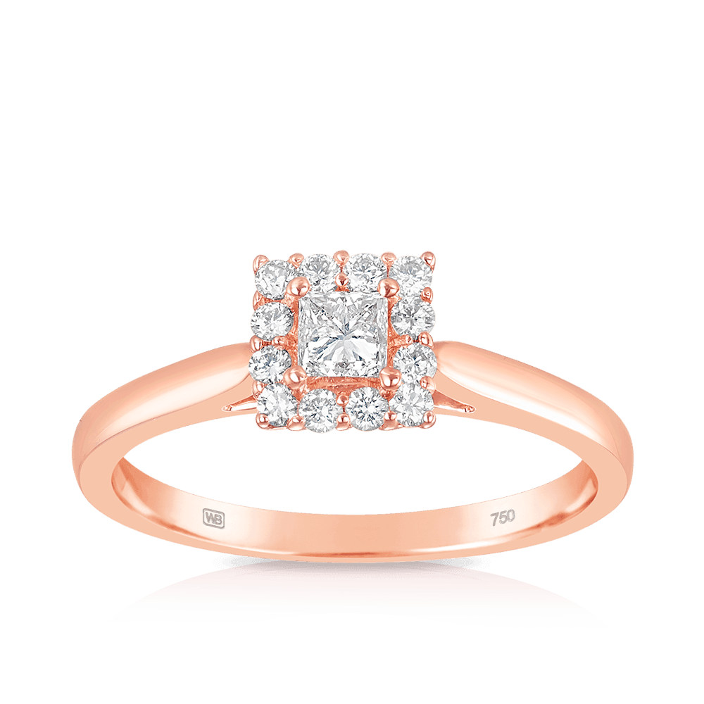 Maple Leaf Diamonds™ Pink Passion Princess Cut Diamond Halo Engagement Ring 18ct Rose Gold - Wallace Bishop