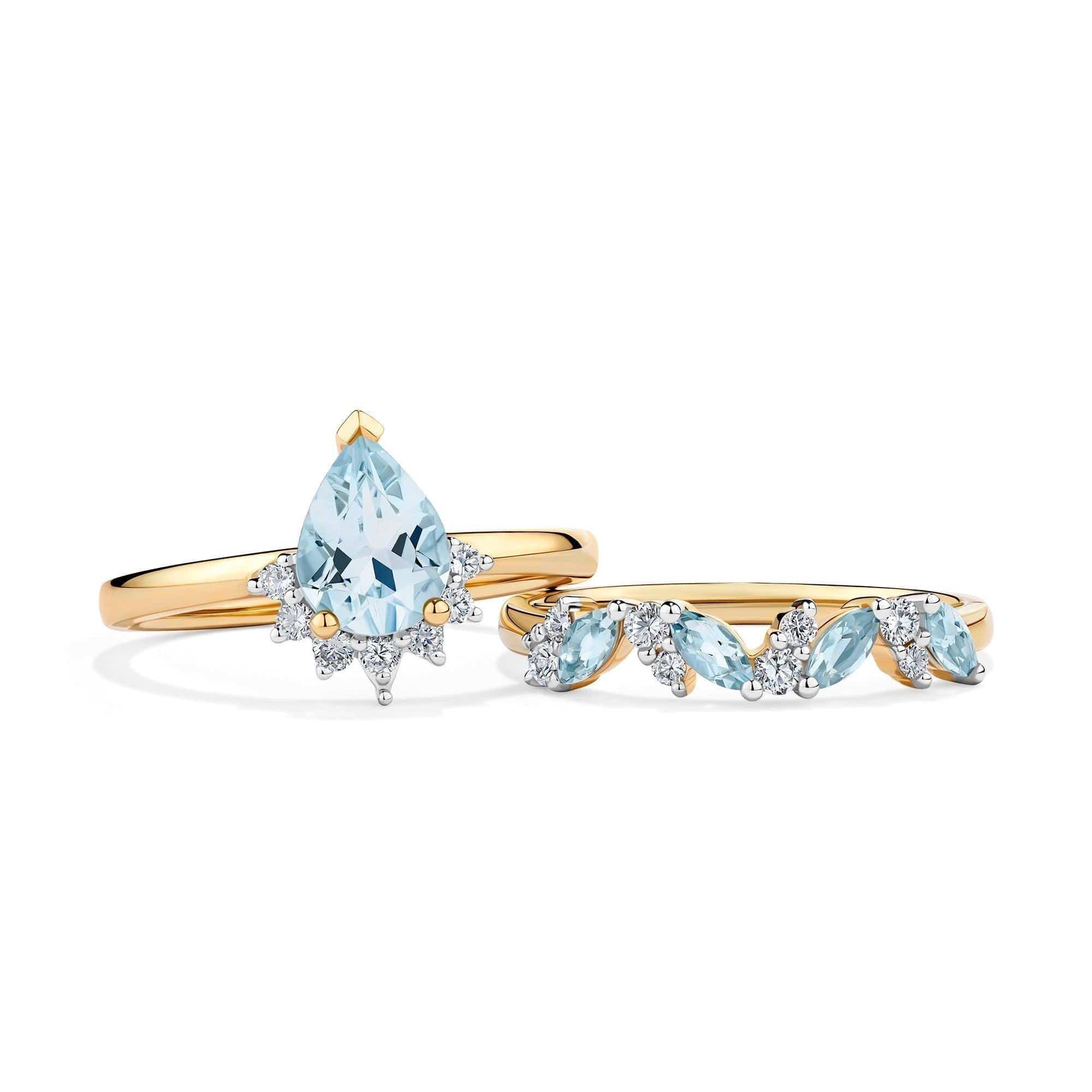 Marquise Aquamarine Diamond Ring in 9ct Yellow Gold