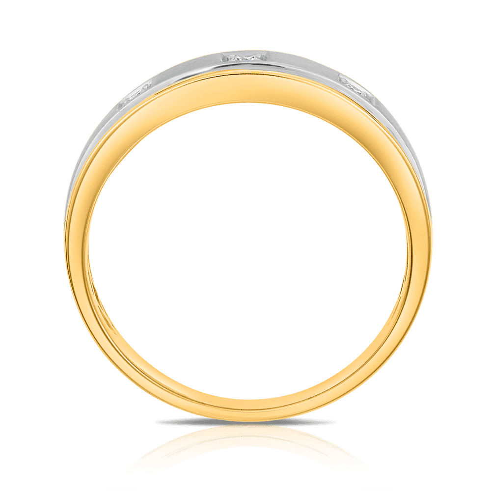 Men's Diamond Rhodium Plated Wedding Band in 9ct Yellow Gold - Wallace Bishop