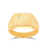 Men's Signet Cubic Zirconia Polished Ring in 9ct Yellow Gold