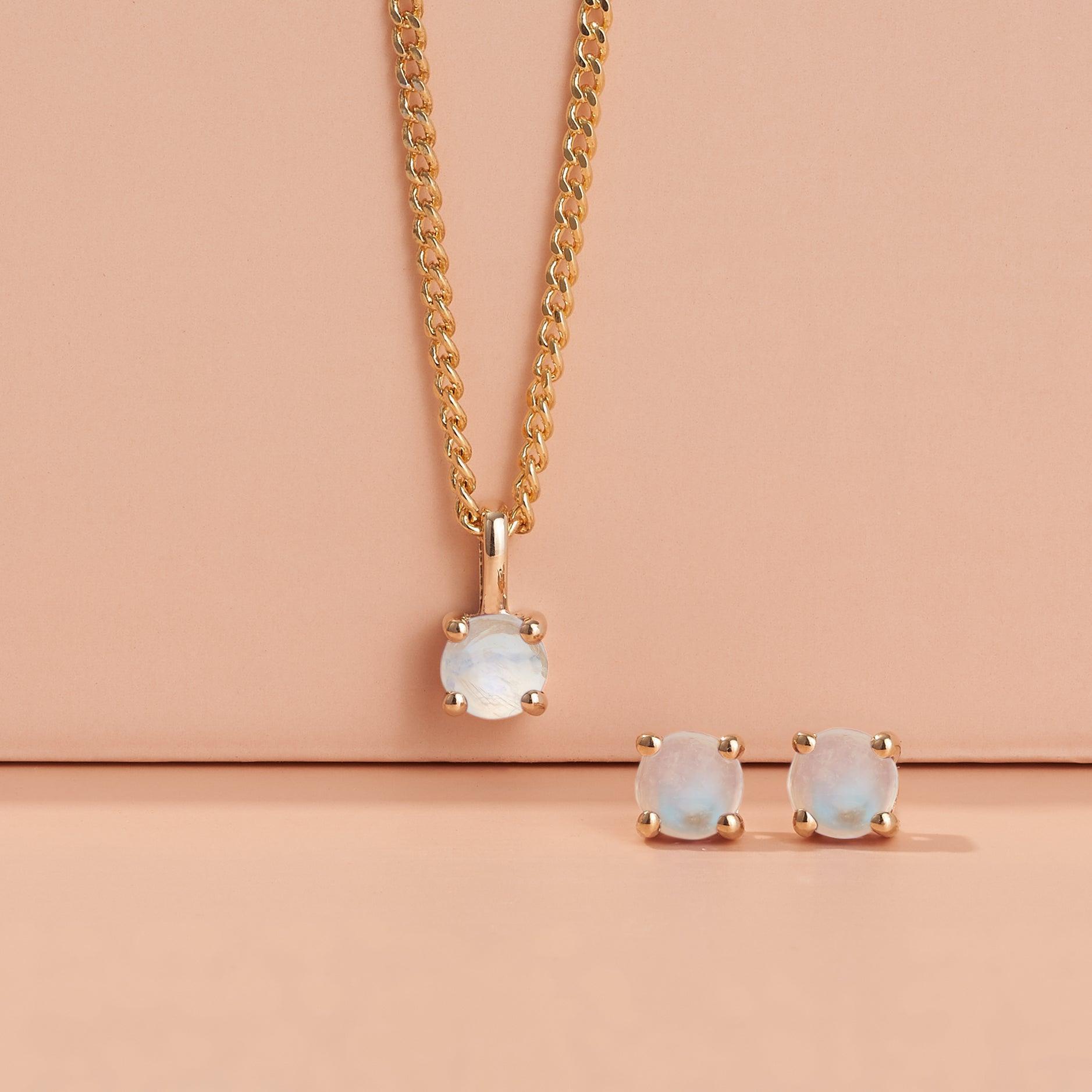 Moonstone Round Stud Earrings in 9ct Yellow Gold