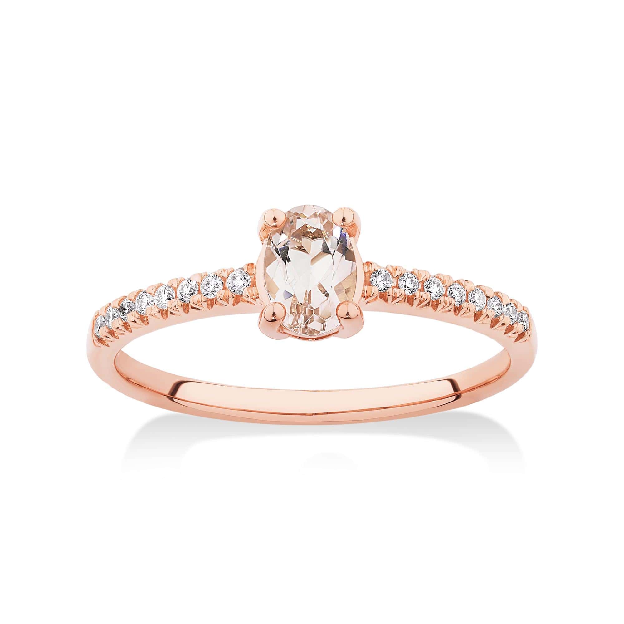 Morganite and Diamond Ring in 9ct Rose Gold