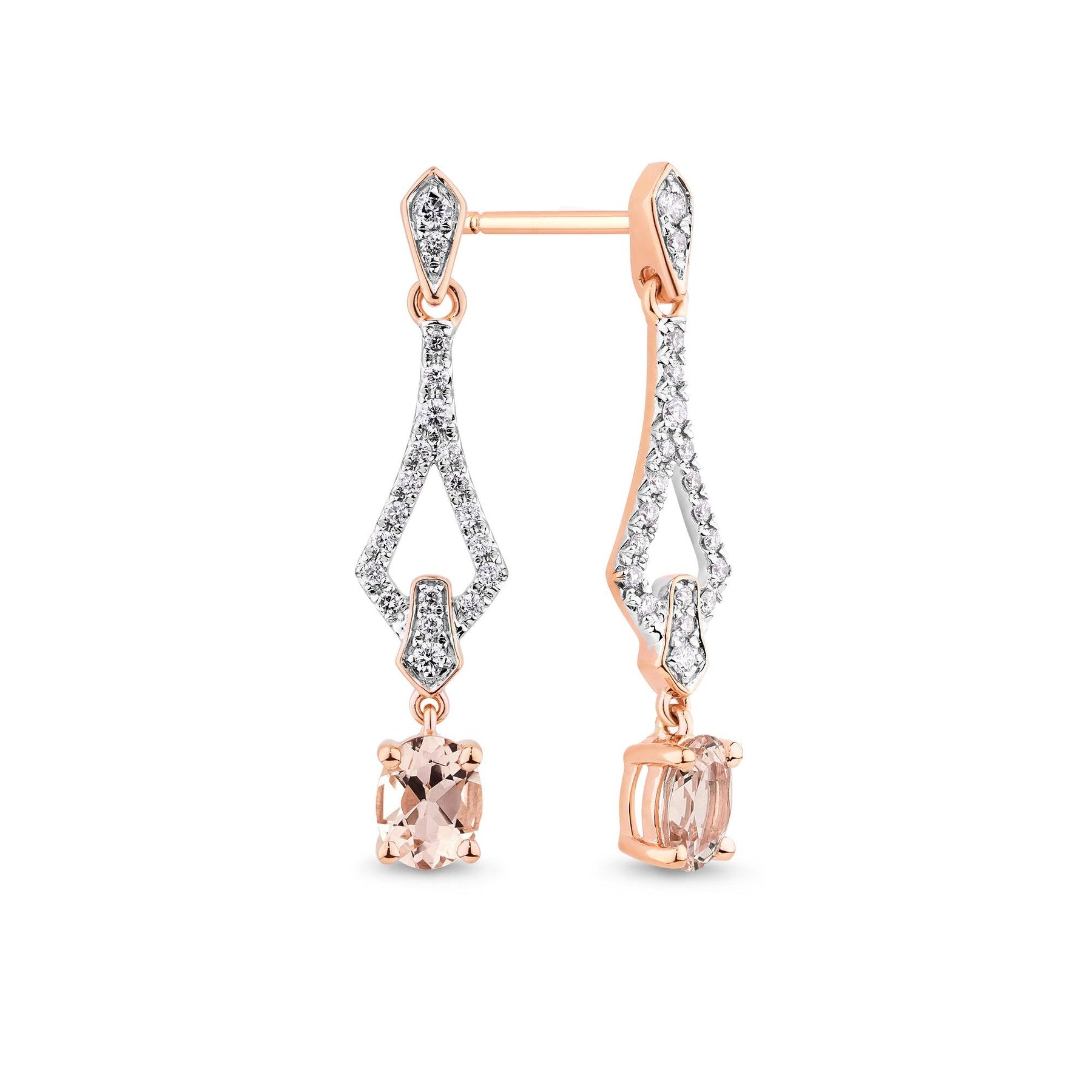 Morganite & Diamond Drop Earrings in 9ct Rose Gold - Wallace Bishop