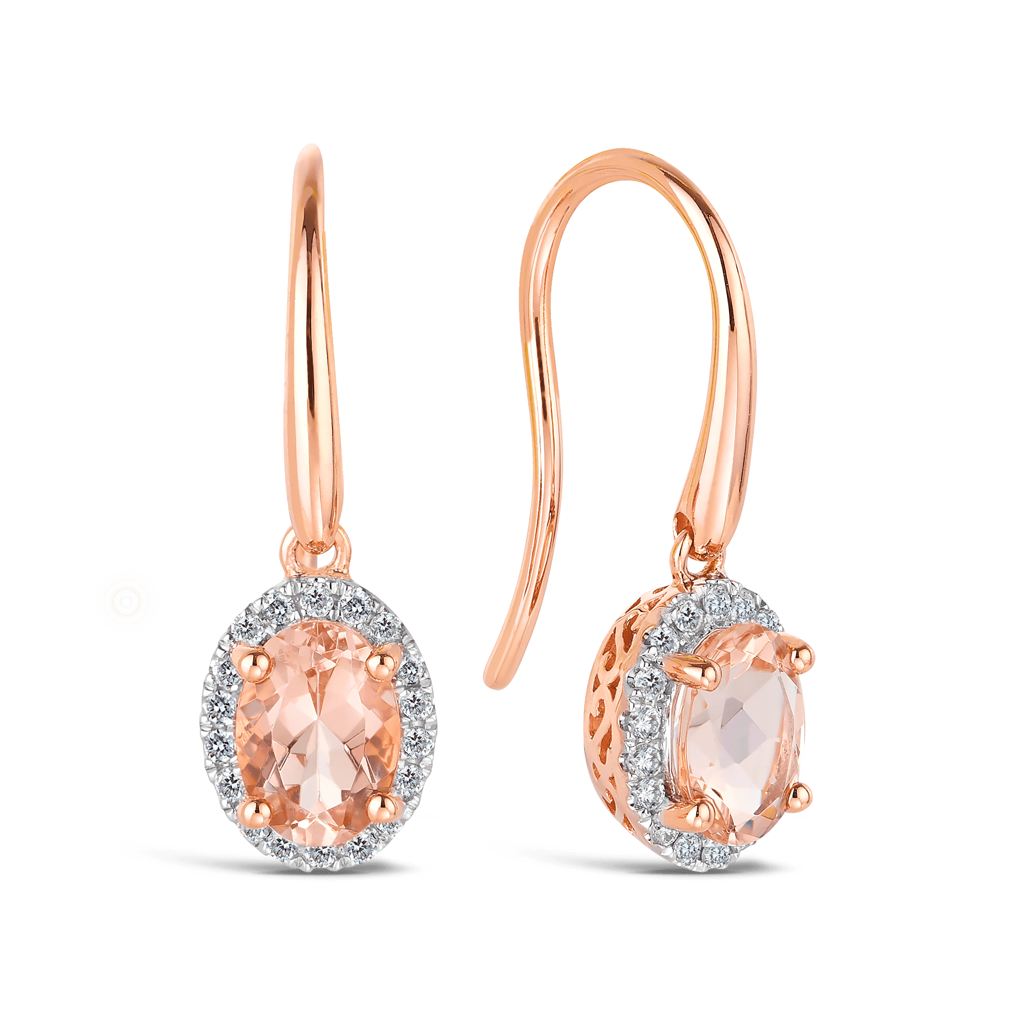 Morganite drop online earrings rose gold