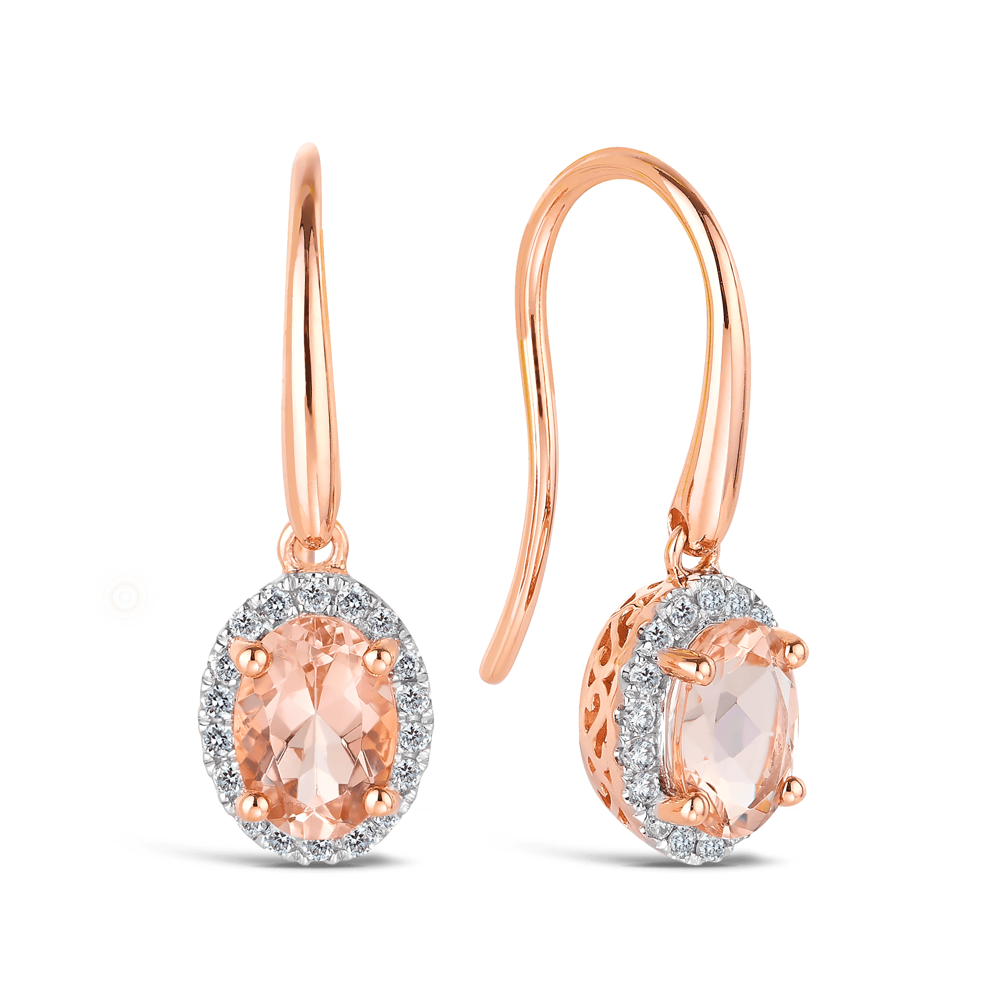Morganite & Diamond Drop Earrings in 9ct Rose Gold