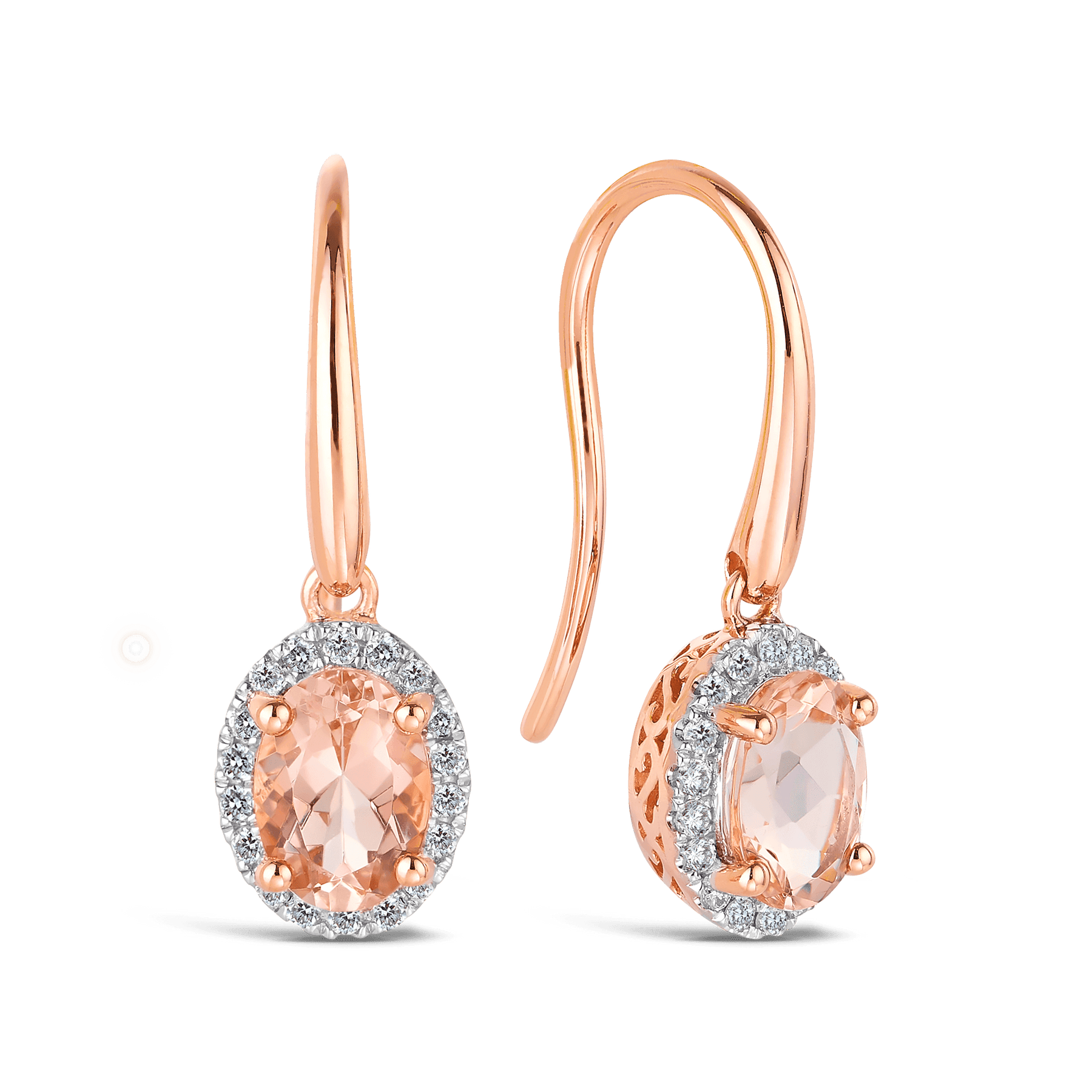 Morganite & Diamond Drop Earrings in 9ct Rose Gold - Wallace Bishop