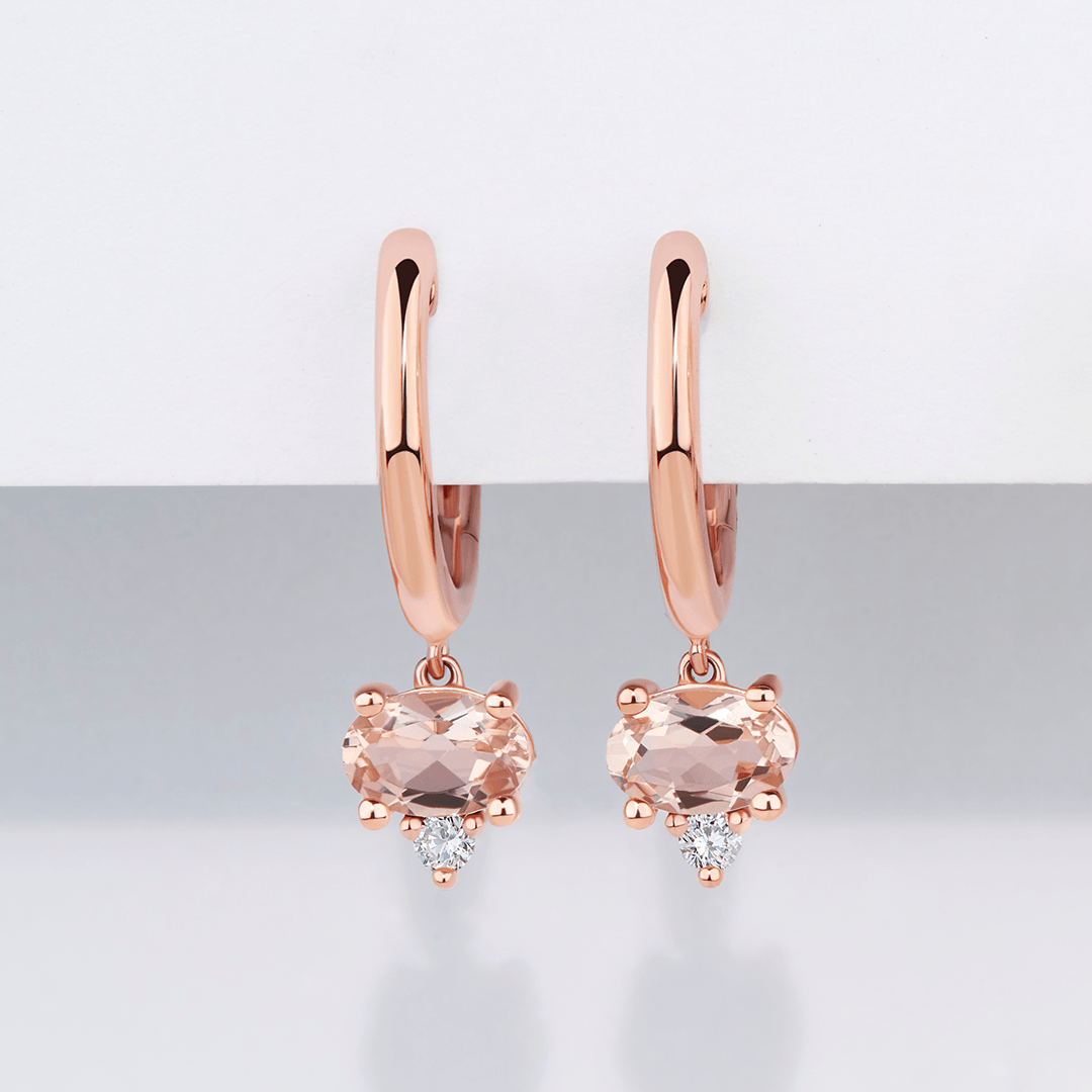 Morganite & Diamond Drop Earrings in 9ct Rose Gold - Wallace Bishop