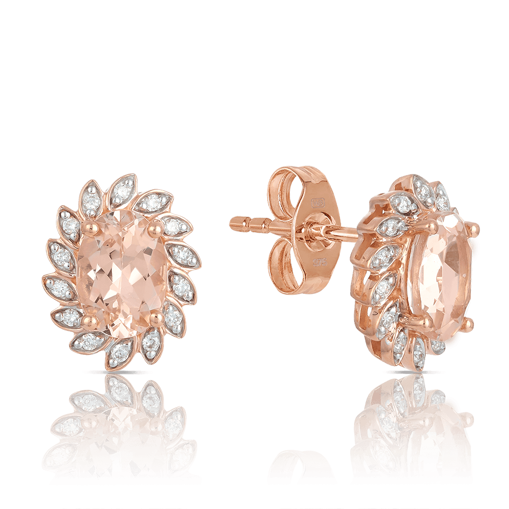 Morganite & Diamond Flower Stud Earrings in 9ct Rose Gold - Wallace Bishop
