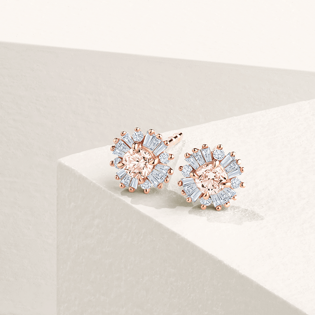 Morganite & Diamond Halo Stud Earrings in 9ct Rose Gold - Wallace Bishop